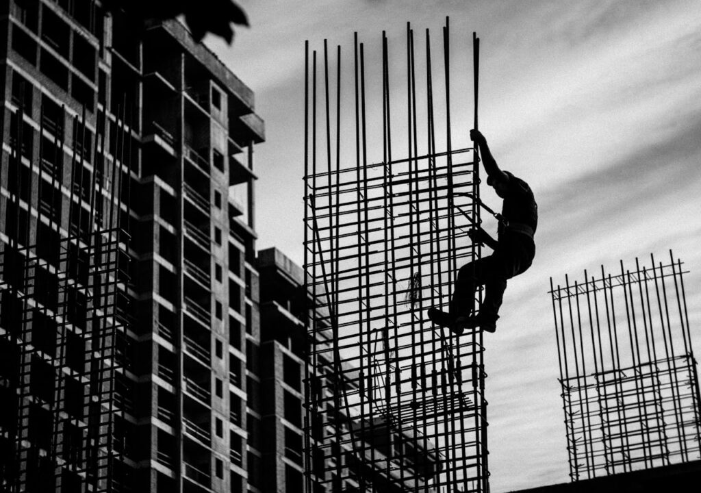 (Black & White) iron worker in vancouver